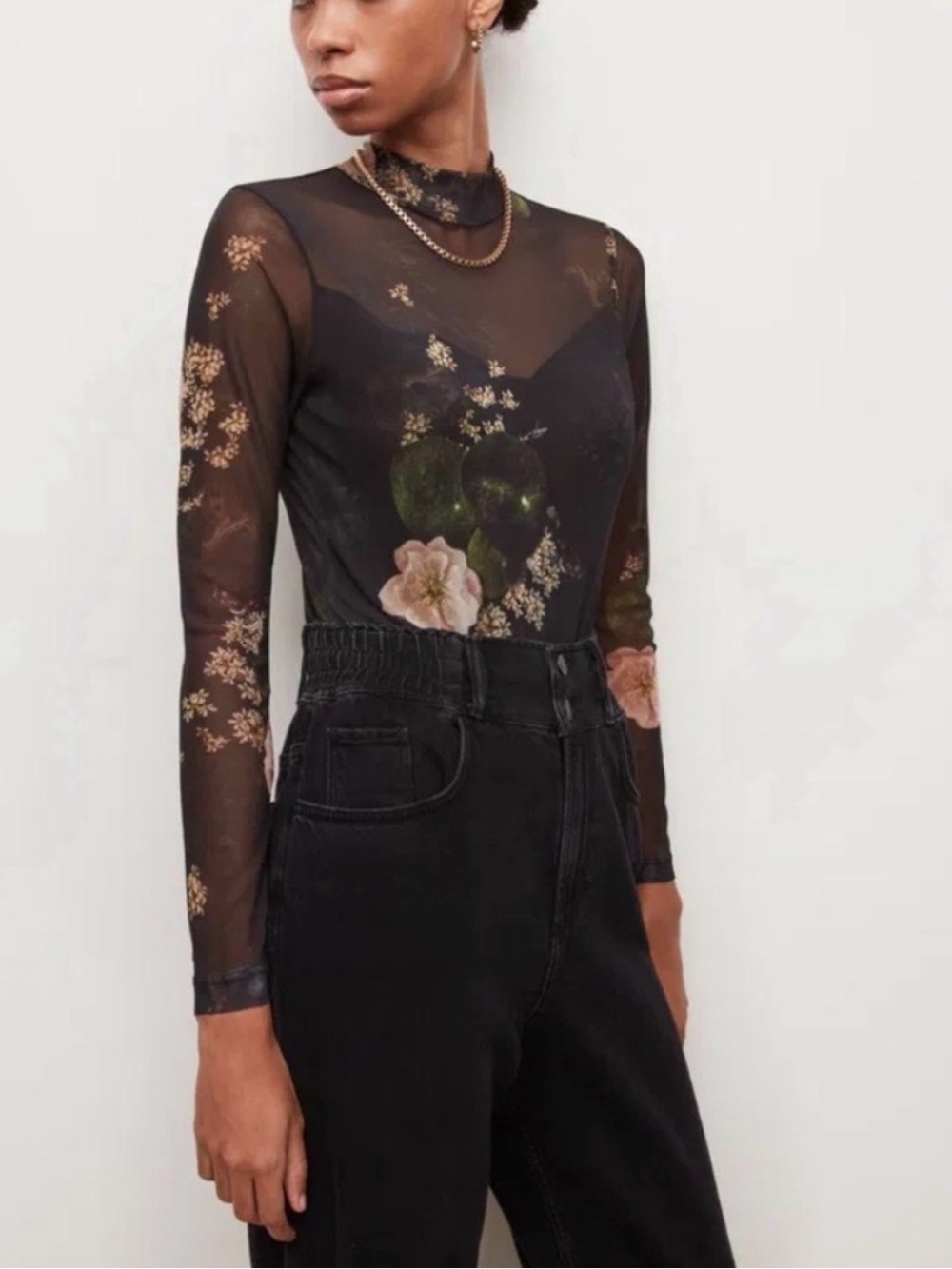 AllSaints Elia Asago Floral Mesh Bodysuit